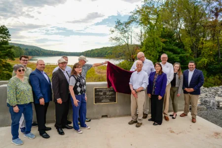 Officials mark completion of Frank E. Heller Dam spillway